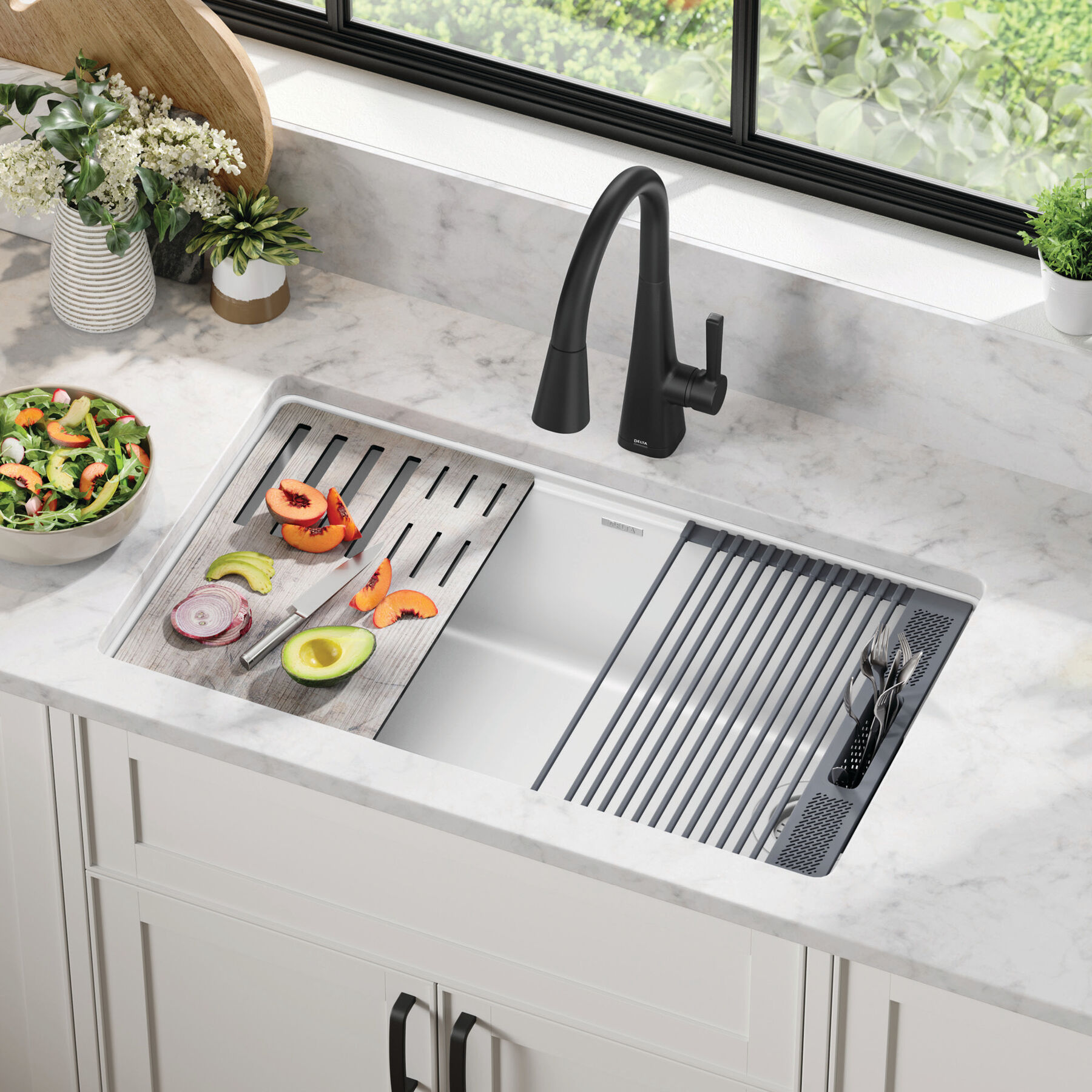 32&rdquo; Granite Composite Workstation Kitchen Sink Undermount Single Bowl with WorkFlow&trade; Ledge and Accessories